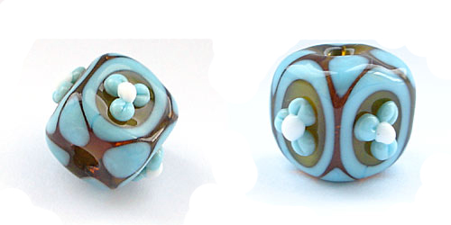 lampworked bead in amber and turquoise